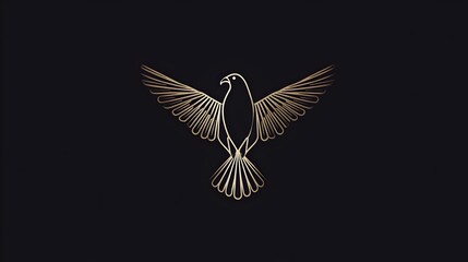 Obraz premium Elegant eagle bird silhouette logo with thin lines, gold on dark background. Concept: Branding, luxury logo design, strength and freedom symbolism, minimalism, modern and premium brand identity.