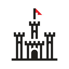 royal castle with a red flag on top logo vector