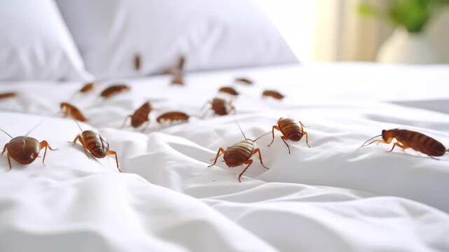 Cockroaches on a white bedsheet
