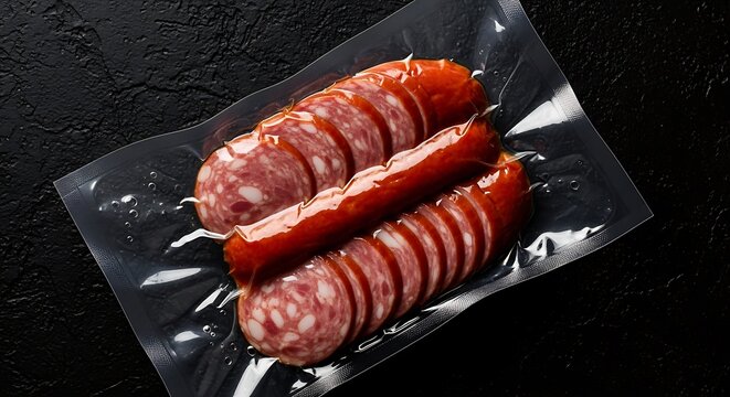 Sliced smoked sausage in vacuumsealed packaging