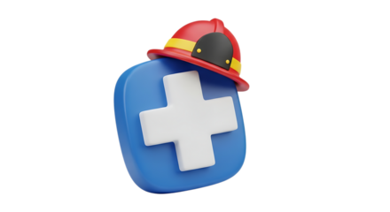 Blue medical symbol with a white cross wearing a fireman helmet video 4k