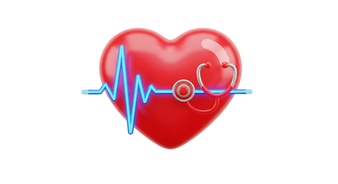 A red heart with a blue heartbeat line and a stethoscope on it video 4k