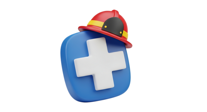 Blue medical symbol with a white cross wearing a fireman helmet video 4k