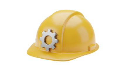 A yellow hard hat with a silver gear on a black background view video 4k