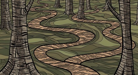 Obraz premium Winding Path Through a Forest - A Serene Nature Scene.