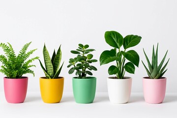 Obraz premium Assorted potted houseplants on a white background