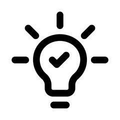 Bulb with Checkmark flat minimal outline icon representing idea approval, innovation, and modern task completion design