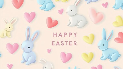 Easter Bunny and Hearts Background