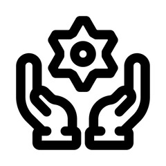 Hand Holding a Gear flat minimal outline icon representing support, system management, and modern workflow design