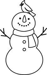 Snowman character outline .
Winter Christmas snowman coloring page and template isolated.
Transparent background. SVG.