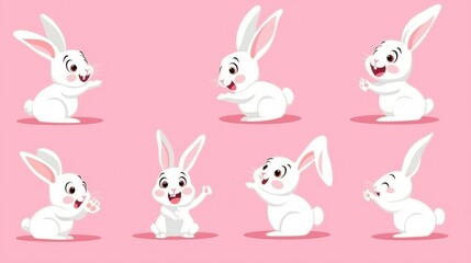 Fototapeta premium Collection of Cute White Cartoon Bunnies