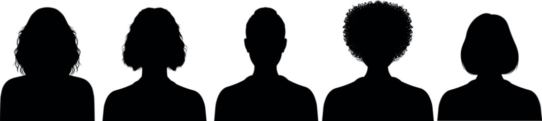 Set of vector female avatar profile icons in silhouette