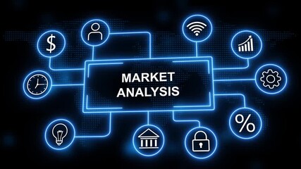 Market Analysis Diagram with Icons and World Map Background business strategy - Powered by Adobe