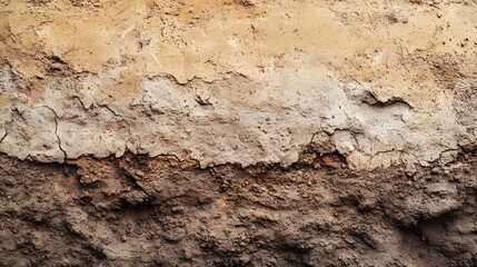 Close up view of layered soil exhibiting different textures and colors showcasing earth's natural composition.