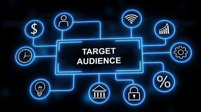 Target Audience Diagram with Icons and World Map Background marketing demographics - Powered by Adobe