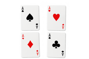 Four aces playing cards, representing winning, luck, gambling, casino games, and success on a transparent background