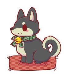 Black Shiba Inu – Hand-drawn Japanese Dog on Wagara Cushion