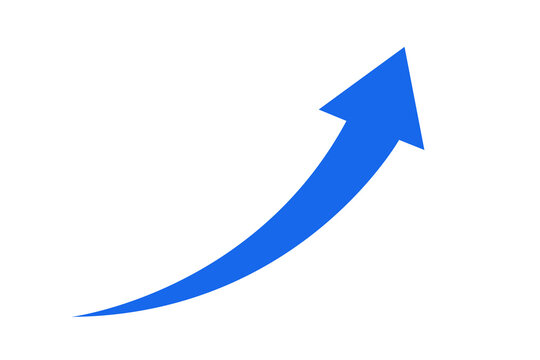 blue curve arrow icon on transparent background. showing arrow design, logo, arrow indicated the direction success symbol. curved arrow graph