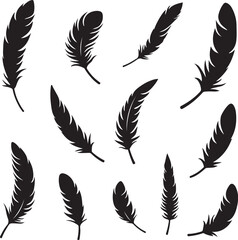 Black feather silhouettes on white background vector