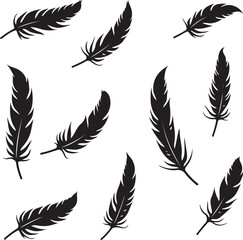 Black feather silhouettes scattered on white background