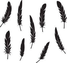 Black feather silhouettes scattered on white background