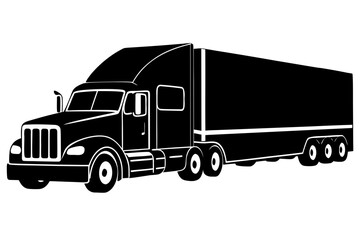 Semi-trailer truck silhouette vector, Truck tractor with semi trailer black symbol
