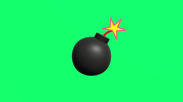 4K motion graphic 3D animation of bomb icon rotating on chroma key green screen background.