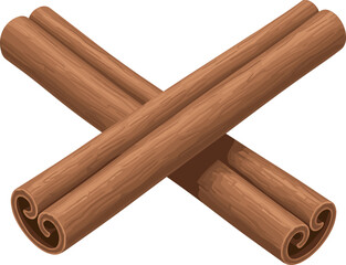 Cinnamon sticks crossed, aromatic spice, rolled bark texture, brown culinary ingredient, natural seasoning, herbal flavor, cooking element, baking spice, vector illustration