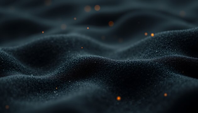 Abstract dark textured surface with glowing orange particles background black