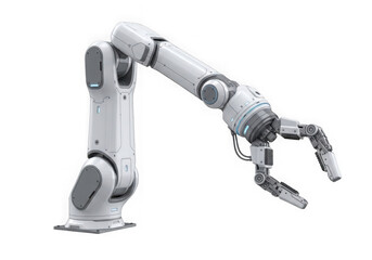 Advanced industrial robotic arm with a gripper isolated on transparent background