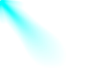 Cyan light beam shining from the top left corner isolated on white isolated on transparent background