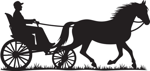 Black silhouette of a horse pulling a cart with a driver