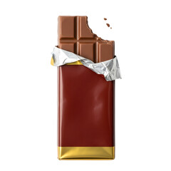 Delicious chocolate bar partially unwrapped with a bite missing. Perfect for food, dessert, and sweet treat concepts. Isolated on white or transparent background. PNG format.