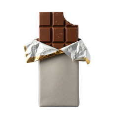 Delicious chocolate bar partially unwrapped with a bite missing. Perfect for food, dessert, and sweet treat concepts. Isolated on white or transparent background. PNG format.