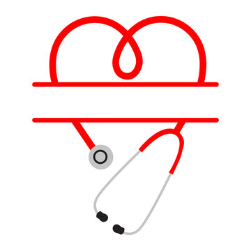 Medical stethoscope with heart shape split monogram frame for custom doctor nurse name personalization and healthcare professional logo design concepts for clinics and hospitals