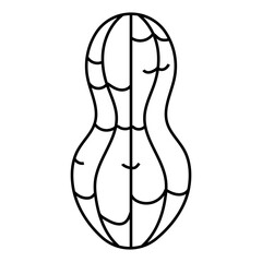 Black Outline Peanut with Detailed Shell Icon, Simple Food Line Art Drawing Vector
