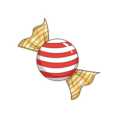 Outline Art Icon: Wrapped Candy in Red and White Stripes for Festive Holiday Sweet Treat Art © zulfiqar0411