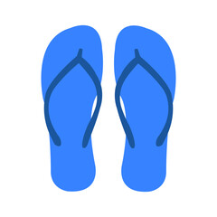 Pair of Bright Blue Flip-Flops Flat Design Icon for Summer Beach and Vacation Footwear