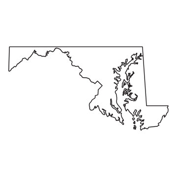 Outline Map of Maryland State, USA, Featuring Chesapeake Bay and Coastal Borders