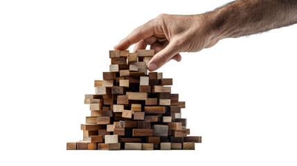 Jenga Tower Hand Building Game Blocks on Transparent Background