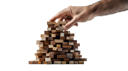 Jenga Tower Hand Building Game Blocks on Transparent Background