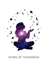 Galactic Dreams Woman Silhouette with Stars and Nebula in Cosmic Scene