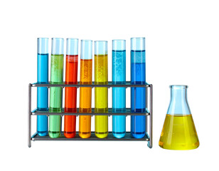  Minimalist Chemistry Composition with Beaker and Test Tube Rack, pastel blue background