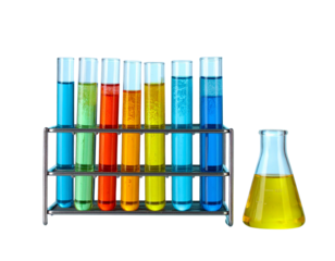 Minimalist Chemistry Composition with Beaker and Test Tube Rack, pastel blue background