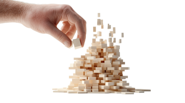 Jenga Tower Collapse with Hand on Transparent Background - Powered by Adobe