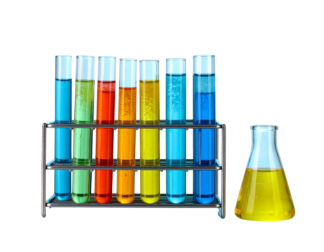  Minimalist Chemistry Composition with Beaker and Test Tube Rack, pastel blue background