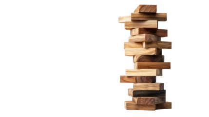 Jenga Tower Falling on Transparent Background