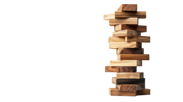 Jenga Tower Falling on Transparent Background