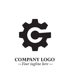 Classic Gear Logo Symbol Black and White Illustration with Modern Industrial Minimal Design