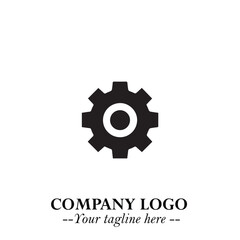 Classic Gear Logo Symbol Black and White Illustration with Modern Industrial Minimal Design